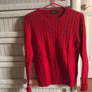 red cable knit sweater ralph lauren